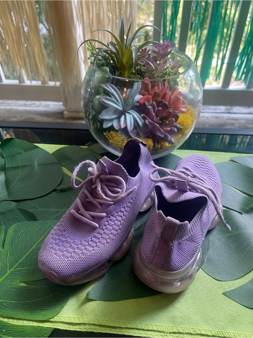 Lilac Knit Slip-On Sneakers - Lavender Casual Trainers